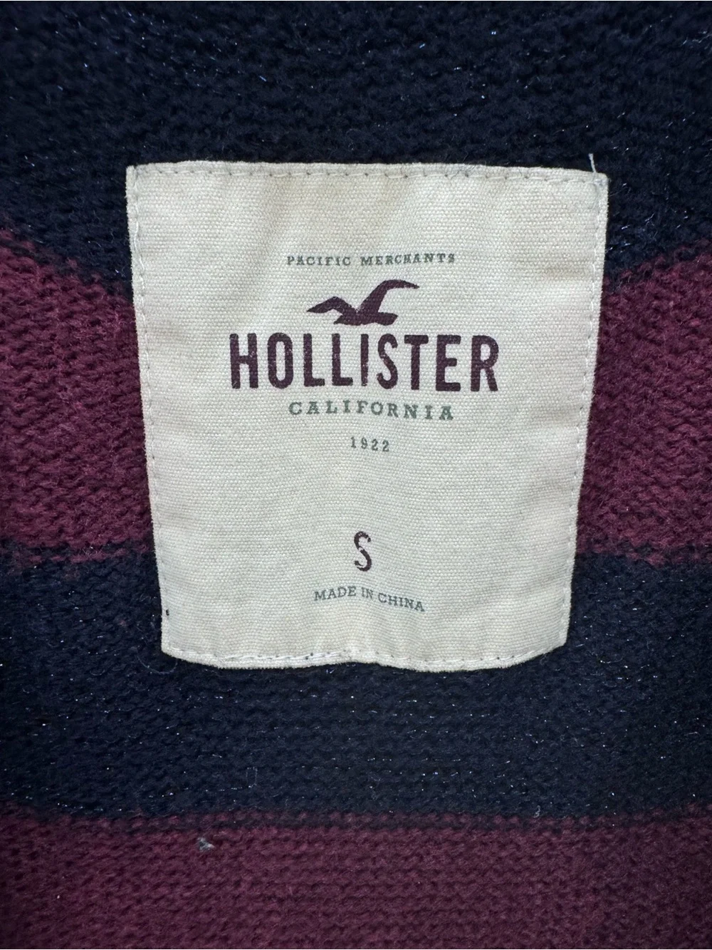 Hollister Y2K Open Front Rugby Style Cardigan Sweater wide striped Small